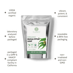 Elanen Naturals eucalyptus leaf tea infusion steeping in hot water