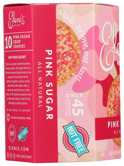 Eleni's New York Pink Sugar Crisp cookies close-up, crisp edges and sugar sparkle for snacking.