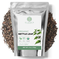 Elanen Naturals stinging nettle loose-leaf packaging, BPA-free for fresh daily brews.