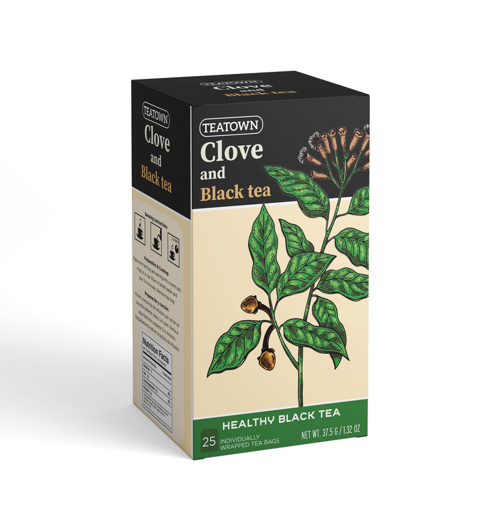 Elephant Park clove black tea bags packaging shows sustainability and convenience.
