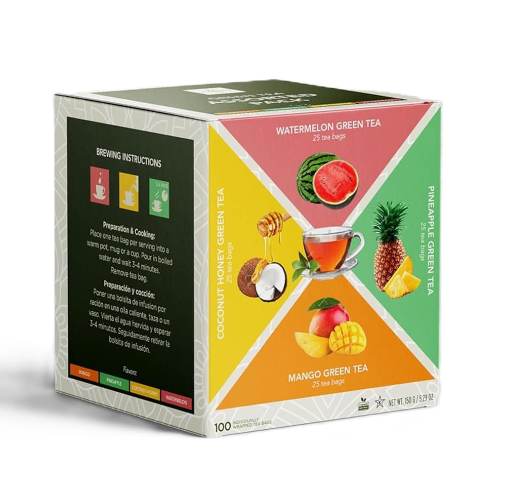 Elephant Park Exotic Fruit Green Tea Sampler bag; versatile for hot or iced tea and gifting.