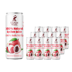 Pouring Elephant World lychee juice into a glass, refreshing taste