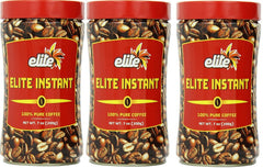 Elite Instant Coffee 7-oz 3-pack front view with rich aroma