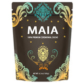 Elunara Maia ceremonial cacao pack front, pure additive-free cacao for mindful rituals.