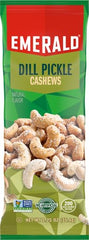 Emerald Dill Pickle Cashews closeup-seasoning highlights bold dill flavor.