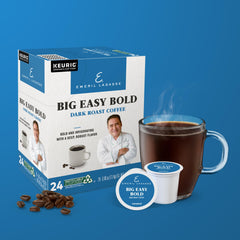 Emeril Big Easy Bold recyclable K-Cup image highlights eco-friendly disposal wherever available.