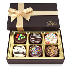 Empire Delights gourmet gift box closeup showing premium chocolate cookies for gifting