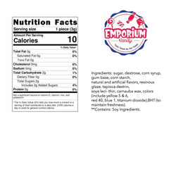 EMPORIUM CANDY Chiclet Gum square tabs closeup highlights crunchy shell and fruity flavors.
