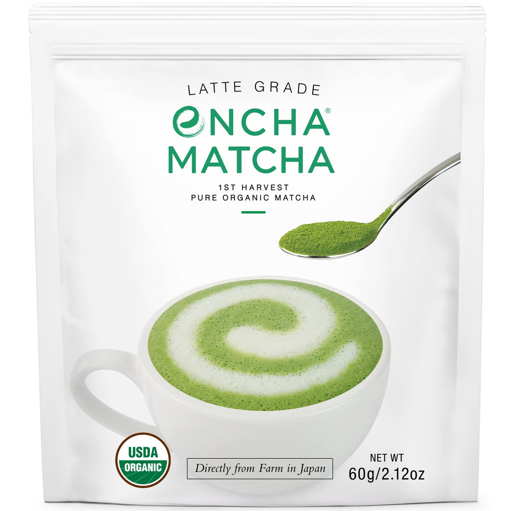 Encha Latte Grade Matcha Powder jar for premium latte base.