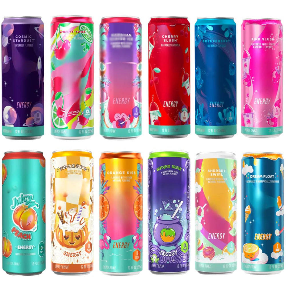 Energy Drink Assorted Variety Pack – sugar-free, low-calorie, ideal pre-workout option.