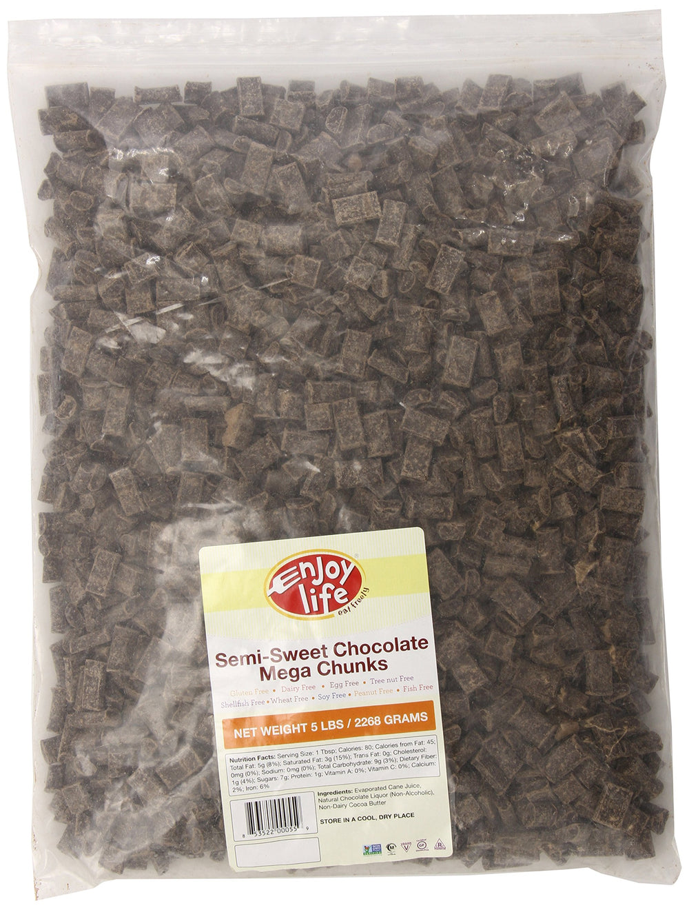 Enjoy Life semi-sweet mega chunks bag for allergen-free baking.