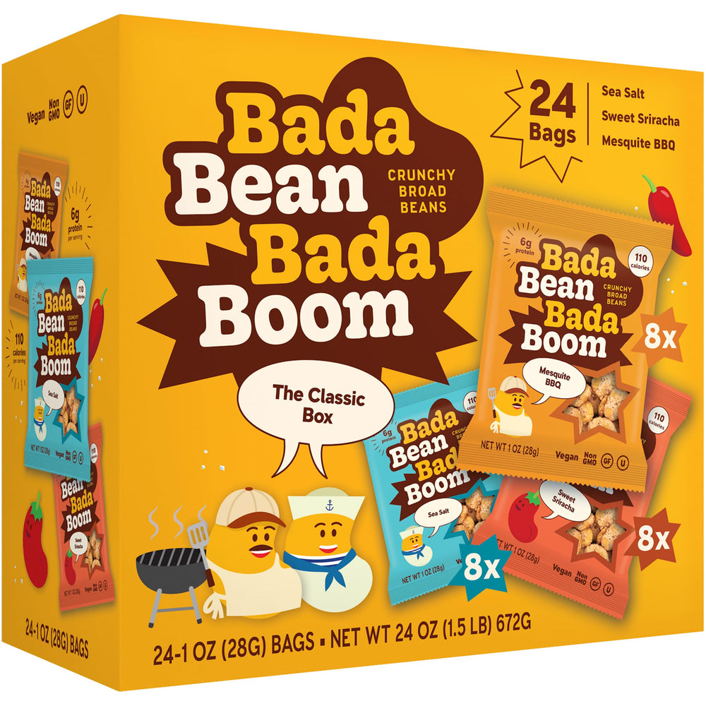 Enlightened Bada Bean Bada Boom crunchy roasted fava beans in a convenient on-the-go packet.