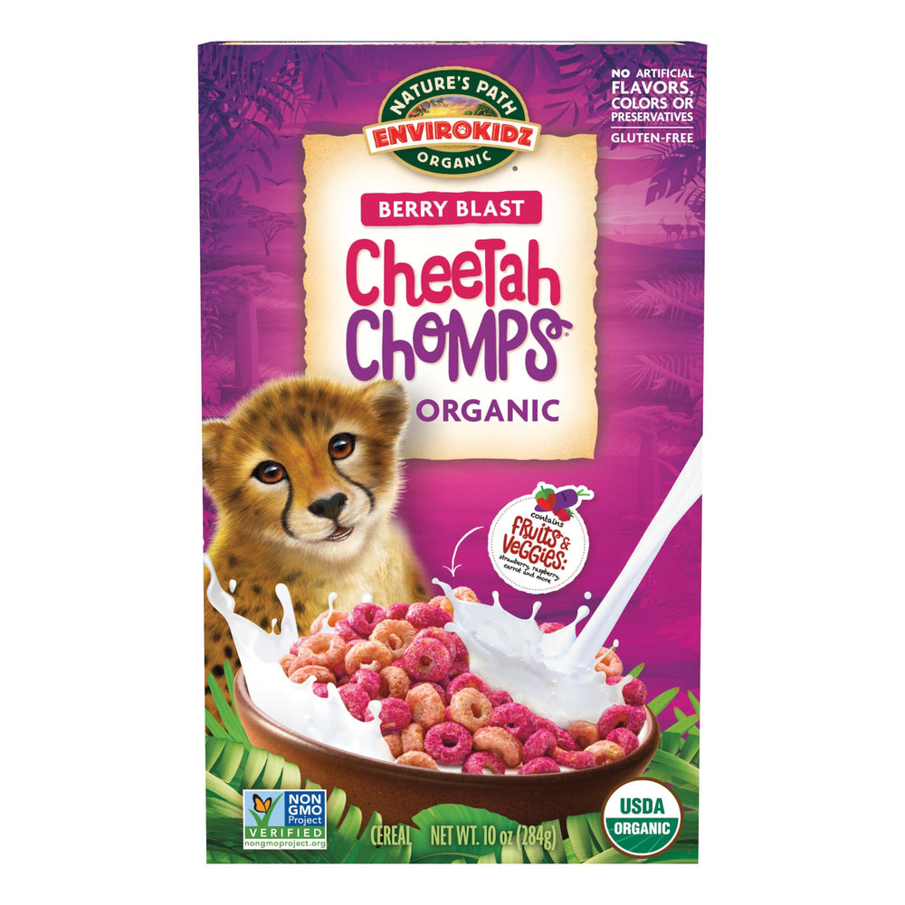 EnviroKidz Cheetah Chomps pack highlights gluten-free, non-GMO breakfast option