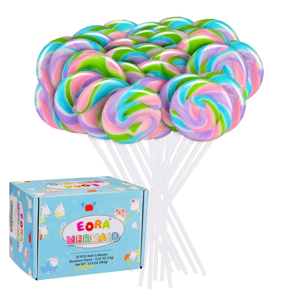 EORA Rainbow Twisty Swirl Lollipops, vibrant colors, ideal for celebrations.