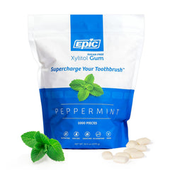 Epic 100% xylitol peppermint gum pack front view for fresh breath.