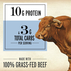 Split EPIC Beef Sea Salt Pepper bar reveals real beef bits for a quick protein bite.