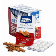Epic Cinnamon Xylitol Gum pack front view for fresh breath appeal.