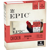 EPIC Sriracha Chicken Bar pack shot showing four-bar box for on-the-go protein