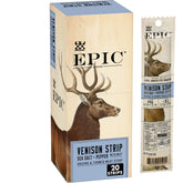 EPIC Venison Strips with Beef box highlighting sea salt and pepper flavor for on-the-go protein
