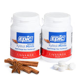 Epic Cinnamon Xylitol Mints box front highlights bold flavor for fresh breath.