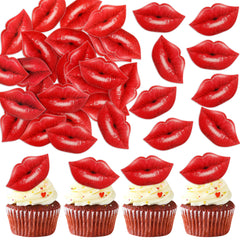 Ercadio edible valentines cupcake toppers with red lips for elegant wedding desserts