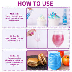 ERCorArt edible glitter spray blue bottle delivers vibrant color for cocktails and treats.