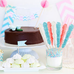 Espeez pink cherry rock candy sticks, individually wrapped for easy party favors.