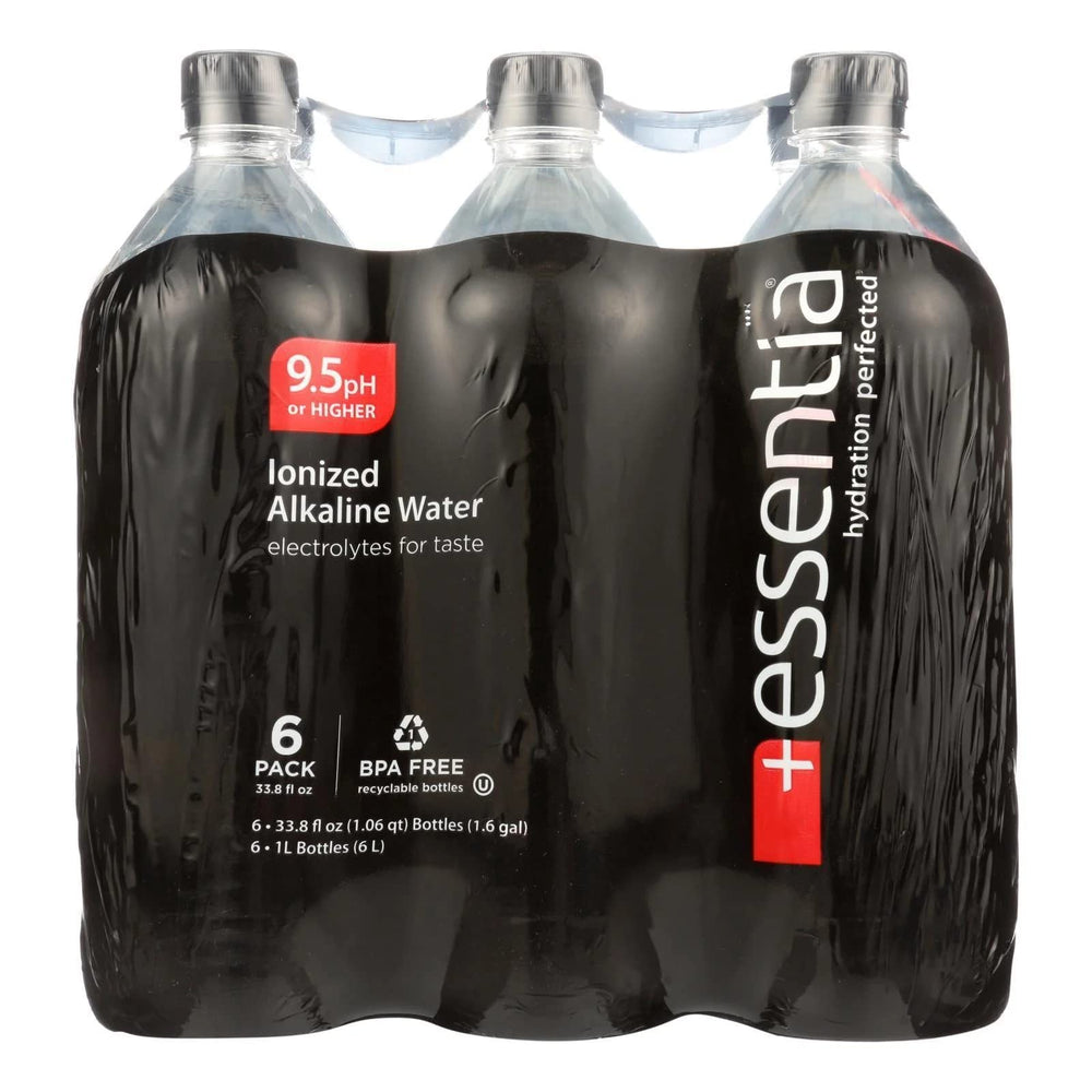 Essentia Water bottle pour demonstrates ionized alkaline hydration for on-the-go refreshment.
