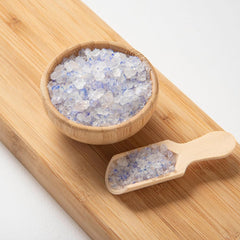 Hand-harvested Eupherbia Blue Salt shown for artisanal preparation.