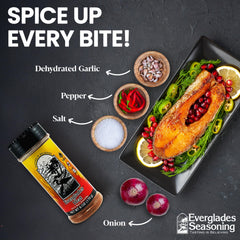 Everglades Heat Seasoning sprinkled on fries for a zesty crunch.
