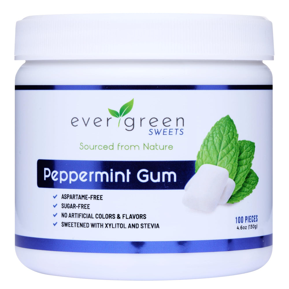 Evergreen Sweets gum jar packaging shows bulk value for home and office