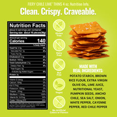 Every Body Eat Fiery Chile Lime Cracker Thins vegan and gluten-free snack option.