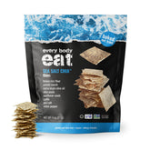 Every Body Eat Snack Thins Sea Salt Chia crackers in a bag for on-the-go snacking.