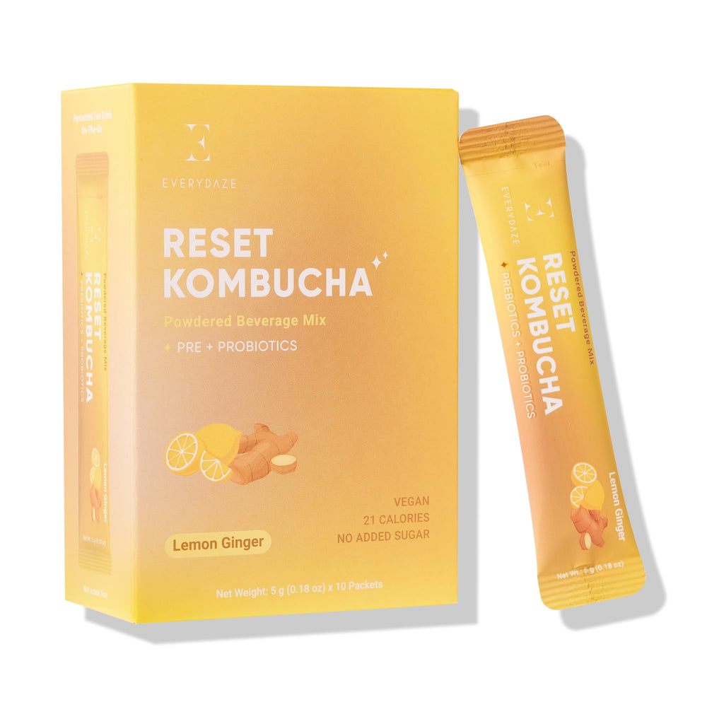 Everydaze Reset bottle pour shows quick, convenient kombucha mix for on-the-go hydration