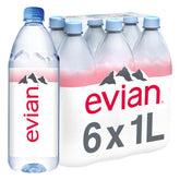 evian 1L bottle front view for refreshing hydration at home.