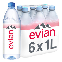 evian 1L bottle front view for refreshing hydration at home.