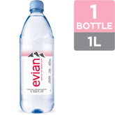 evian 1 L bottle front view showing minimalist label for everyday refreshment