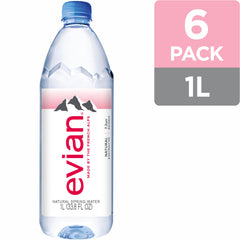 evian 6-pack packaging pictured for easy on-the-go hydration.