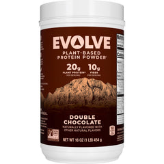 Evolve Protein Powder Classic Chocolate container supports plant-based protein for active days.