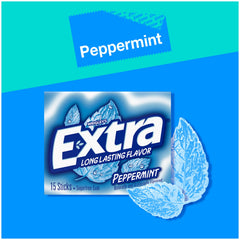 Individual wrappers of Extra Peppermint Gum highlight freshness on the go