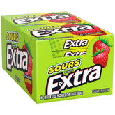 Extra Sours Strawberry gum pack close-up for on-the-go breath refresh.