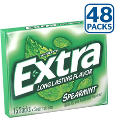 Individual packs of Extra Spearmint Gum for convenient sharing.