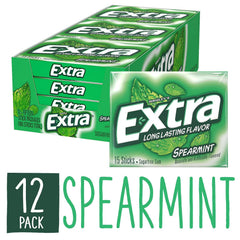 Extra Spearmint gum pack back highlighting sugar-free formula.