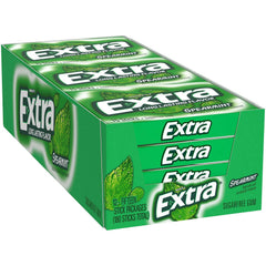 Extra Spearmint gum pack front for on-the-go breath refreshment.