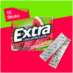 15-stick packs of EXTRA Watermelon gum for sharing and on-the-go.
