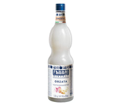 Fabbri orgeat syrup bottle with flip cap, ideal for easy coffee flavoring.