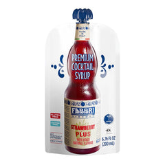 Fabbri strawberry syrup bottle enhances cocktails and smoothies with authentic Italian flavor.