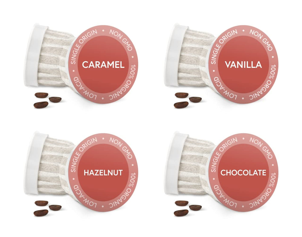 Fabula organic coffee pods flavored sampler pack—low acid, single origin for a smoother cup.