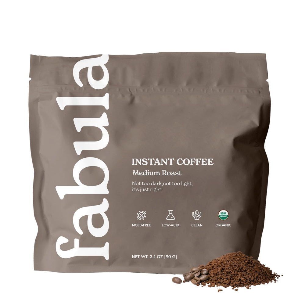 Fabula Organic Instant Coffee packaging with Typica and Bourbon beans for a smooth brew