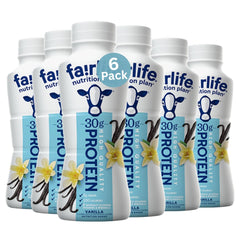 FairIife Nutrition Plan vanilla high-protein shake pour, convenient protein boost for on-the-go workouts.